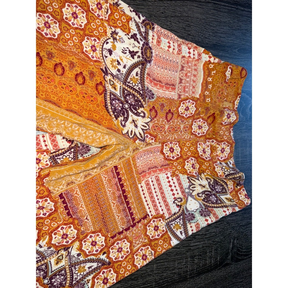 Xhilaration Wide Leg Patchwork Print Pants in Mustard, Rust & Purple - Picture 3 of 5